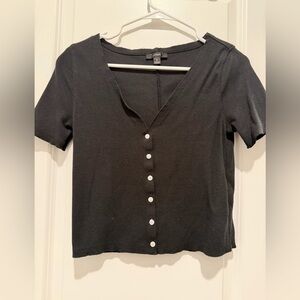 J. Crew Black Short Sleeve Button-Front Top
